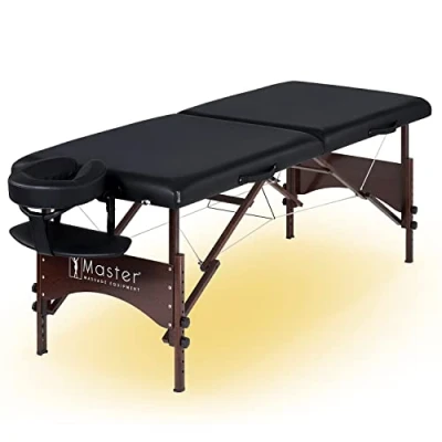 Abbildung von Master Massage Argo Mobil Massageliege Kosmetikliege Therapiebett Klappbar mit Ambiente Beleuchtung Holz Ultraleicht, Schwarz, 71 cm
