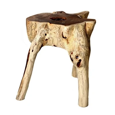 Abbildung von Brillibrum Design Wurzelholzhocker Teakholz Baumstamm Hocker aus einem Stück gefertigt Beistelltisch Wurzelhocker Sitzhocker Echtholz Teak Unikat Holzhocker massiv Holzstamm