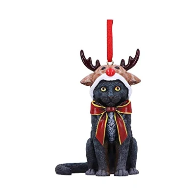 Abbildung von Nemesis Now Rentierkatze zum Aufhängen, 9 cm, schwarz, Weihnachten