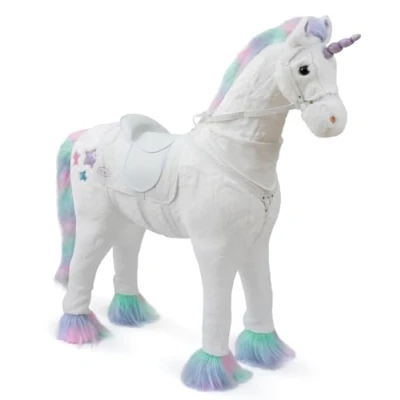 Abbildung von ELLA &amp; PIET® Stehpferd Großes XXL Standpferd SNOW mit Sattel (Weiß Pastell), Spielpferd, Kinderpferd, Plüschpferd, Reitpferd