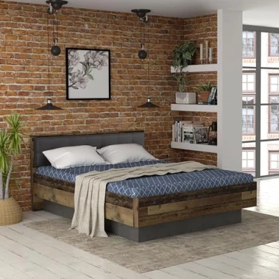 Abbildung von Forte Clif Bett, Holzwerkstoff, Old Wood Vintage/Betonoptik dunkelgrau, B x H T: 167,5 91,7 209,9 cm