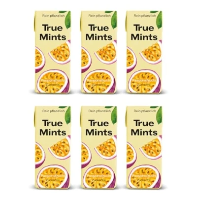 Abbildung von True Mints 6er SET PASSIONSFRUCHT Pflanzliche und zuckerfreie Pastillen, 6 x 13g, 78 g