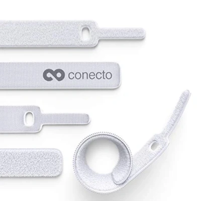 Abbildung von conecto Klett Kabelbinder 10cm Klettband mit Loop Kabelmanagement Kabelorganizer Klettkabelbinder Klettverschluss weiß, 50 STK.