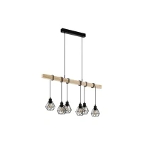 Abbildung von Eglo 43133 Pendelleuchte TOWNSHEND 5 Stahl schwarz, Holz braun E27 6X40W L:100cm B:20cm H:110cm dimmbar