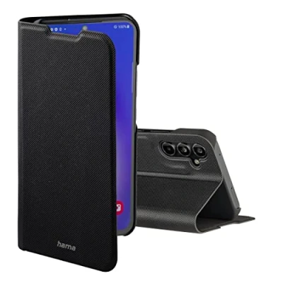 Abbildung von Hama Handytasche für Samsung Galaxy A54 5G „Slim Pro“ (Schutzhülle mit Geldbörse 2x Kartenfach, klappbare Hülle Magnetverschluss und Standfunktion) schwarz