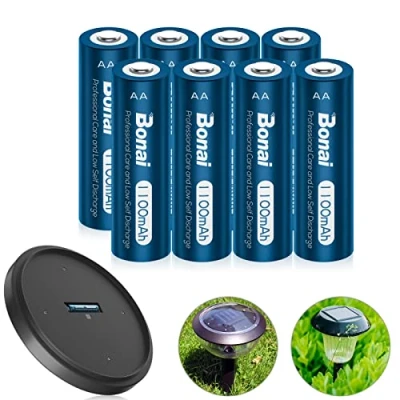 Abbildung von BONAI Akku AA 1100mAh Wiederaufladbare Solarleuchten Garten Batterien 1,2V Mignon Accu NI MH Aufladbare Solar Bodenleuchten Akkubatterien geringe Selbstentladung (8 Stück)