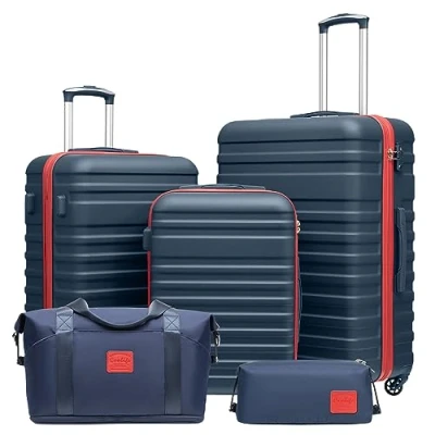 Abbildung von COOLIFE Koffer Trolley Reisekoffer von ABS Hartschalen 4 Rollen TSA Schloss，Der Kofferset Enthält 1 Reisetasche Kulturbeutel und 3 Koffer（M L XL）