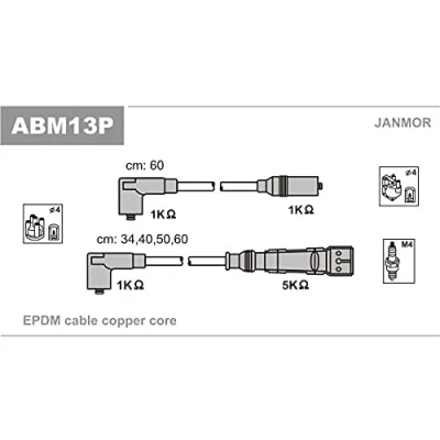 Abbildung von JANMOR ABM13P Zündkabelsatz VOLKSWAGEN: Golf 3, Passat B3/B4 Variant, 4 Cabrio, SEAT: TOLEDO 1