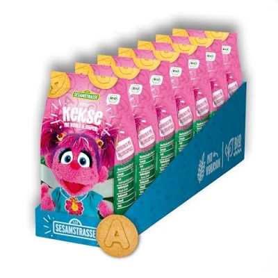 Abbildung von Sesamstrasse bio Haferkekse mit Vanille, Abby Kekse Vanille und Hafer, 7 x 125g Beutel, Großpackung, leckerer Snack als Knabberartikel,