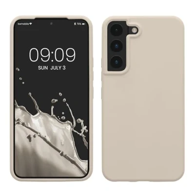 Abbildung von kwmobile Schutzhülle kompatibel mit Samsung S22 Hülle Silikon Case Handyhülle weiche Oberfläche kabelloses Laden Creme matt