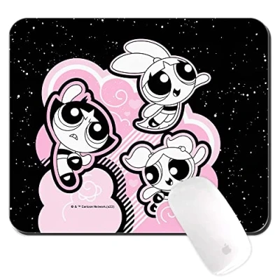 Abbildung von ERT GROUP Original Mauspad und offizielles Lizenzprodukt von The Powerpuff Girls, Muster Girls 024 Black PC Computer Mouse Matte, rutschfest, 225 mm x 189