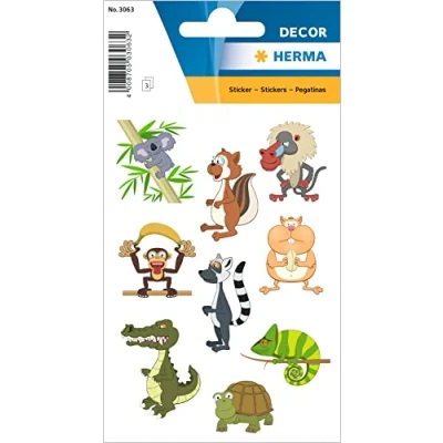 Abbildung von HERMA 3063 Aufkleber Zoo klein, 27 Stück, Tiere Sticker mit Koala Affe Krokodil Schildkröte Motiv, Kinder Etiketten für Fotoalbum Tagebuch Poesiealbum Scrapbooking Geburtstag Deko Briefe DIY Basteln