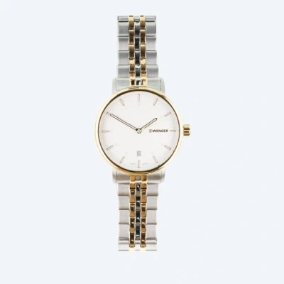 Abbildung von WENGER Herren Armbanduhr Urban Classic Ø 40 mm, Swiss Made, Analog Quarz, Wasserdicht bis 100 m, Edelstahl Armband, Silberweiß/Gold/Silber, 01.1731.122