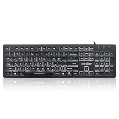 Abbildung von Perixx PERIBOARD 317 USB Tastatur mit kabelgebunden, beleuchtet, Big Print Letter weiß beleuchteter LED, US Layout, Schwarz