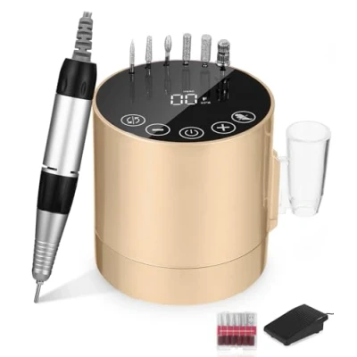 Abbildung von Nagelfräser, Elektrische Nagelfeile für Gelnägel, Nagelfräser Gelnägel 35000 u/min, Fräser Nägel mit LCD Display/Fußpedal/ 6 tlg