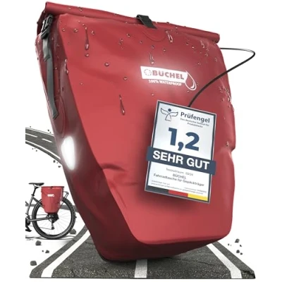 Abbildung von Fahrradtasche Büchel 100% Wasserdicht 25,4 Liter Merlot Rot