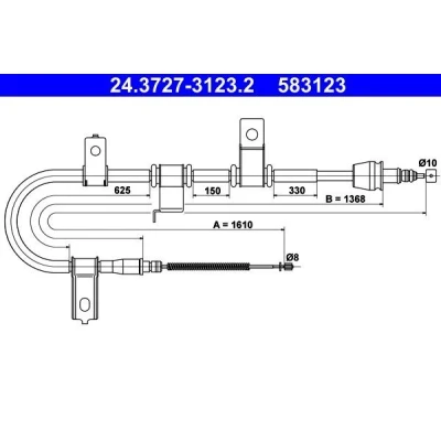 Abbildung von ATE 24.3727 3123.2 Handbremsseil 1610 HYUNDAI: Getz