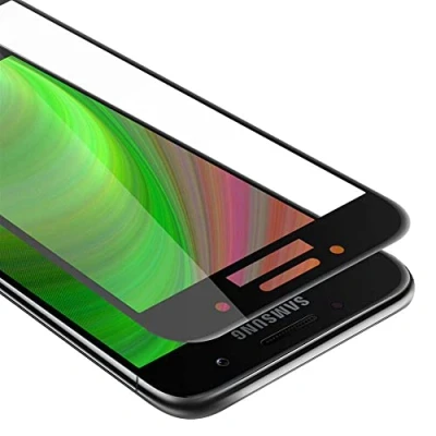 Abbildung von Cadorabo Vollbild Panzer Folie kompatibel mit Samsung Galaxy A3 2017 Schutzfolie in TRANSPARENT SCHWARZ Gehärtetes (Tempered) Display Schutzglas 9H Härte 3D Touch