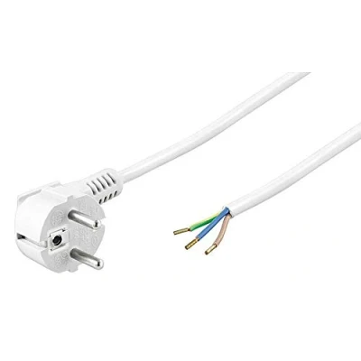 Abbildung von kab24® Schutzkontakt Stromkabel Netzkabel (3m, Weiss Schutzkontakstecker gewinkelt auf offene Enden)