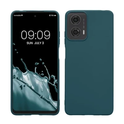 Abbildung von kwmobile Hülle kompatibel mit Motorola Moto G24 / E14 G04 G04s weiches TPU Silikon Case Cover geeignet für kabelloses Laden Petrol