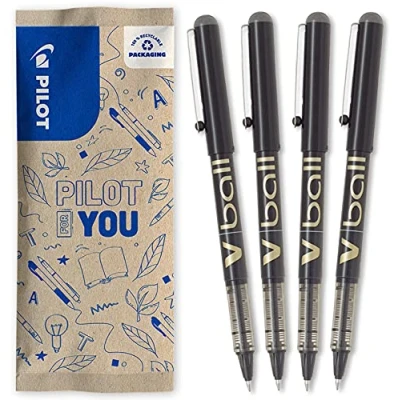 Abbildung von Pilot V ball 07 Tintenroller mit Flüssigtinte, mittlere Spitze, flüssiges und präzises Schreiben, schnell trocknend, lebendige Tinte läuft nicht aus, Schwarz, 4 Stück