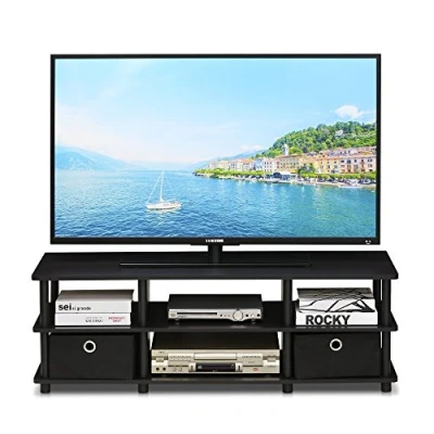 Abbildung von Furinno Econ TV Schrank/Entertainment Center mit 6 Fächern und 2 Einschüben, holz, Espresso/Schwarz, 39.62 x 108.66 40.39 cm