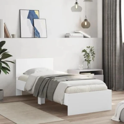 Abbildung von vidaXL Bettgestell, Bettrahmen mit Lattenrost, Bett Gästebett Kopfteil, Einzelbett Schlafzimmerbett Schlafzimmermöbel, Weiß 90x190cm Holzwerkstoff