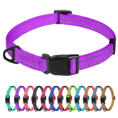 Abbildung von TagME Nylon Hundehalsband, Verstellbares Reflektierendes Hundehalsband mit Sicherheitsschnalle für Extra Kleine Hund, Lila, 1.5cm Breite