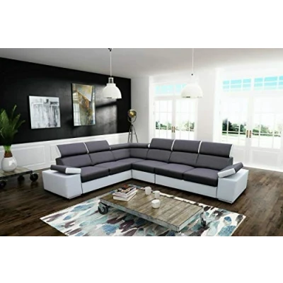 Abbildung von All4All Ecksofa mit Schlaffunktion Ariva Sofa Bettkasten Schlafsofa 334 cm x 264 Wohnlandschaft L Form verstellbare Kopfstützen Grau/Weiß Gewebe Kunstleder Rechte Seite 19