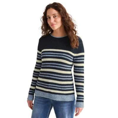 Abbildung von Cecil Gestreifter MOULINÉ Strickpullover, Damen, Größe: Medium, Blau