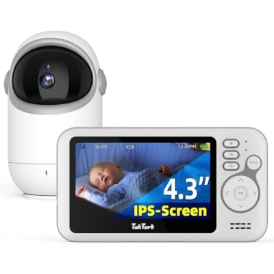 Abbildung von TakTark Babyphone mit Kamera, 4.3&#039;&#039; Babyfon Kamera und Audio Pan Tilt 300 Rotation Video Baby Monitor VOX, Gegensprechfunktion, Nachtsicht, Temperatursensor Keine störenden Lichter