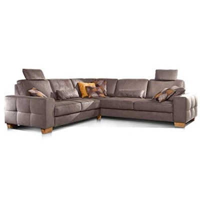 Abbildung von Cavadore Ecksofa Puccino mit Federkern, verstellbaren Sitztiefen und 2 Kopfstützen / Couch gleichschenklig in L Form im Landhausstil 276 x 86 271 cm Mikrofaser hellbraun