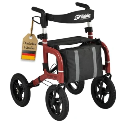 Abbildung von FabaCare Rollator Outdoor Puma Air Gehwagen, Gehhilfe Senioren mit Luftbereifung Rot