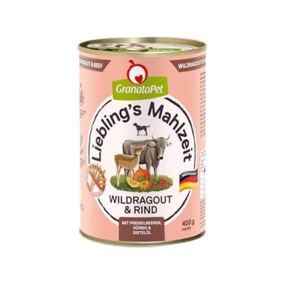 Abbildung von GranataPet Liebling&#039;s Mahlzeit Wildragout &amp; Rind, Nassfutter für Hunde, Hundefutter ohne Getreide Zuckerzusätze, Alleinfuttermittel, 6 x 400 g
