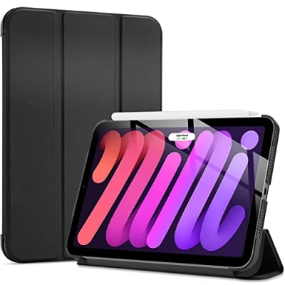 Abbildung von ProCase Hülle für iPad Mini A17 Pro 2024 / 6 Gen 8.3 Zoll 2021, Dünn Leicht Ständer Schal Smart Schutzhülle Case Cover mit Transluzent Frosted Rück Ganz Schwarz