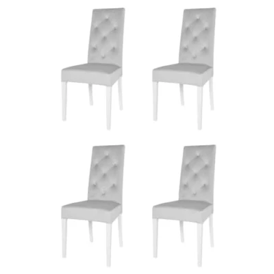 Abbildung von t m c s Tommychairs 4er Set Moderne Stühle Chantal für Küche und Esszimmer, robuste Struktur aus lackiertem Buchenholz Farbe Weiss, gepolstert mit Hellgrau Samt bezogen