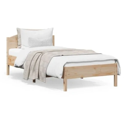 Abbildung von vidaXL Massivholzbett mit Kopfteil, Bett Rückenstütze, Bettgestell Sperrholzlatten, Bettrahmen Schlafzimmerbett, 90x200cm Massivholz Kiefer