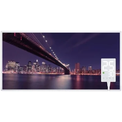 Abbildung von Heidenfeld Infrarotheizung HF HP105 𝟭𝟬 𝐉𝐀𝐇𝐑𝐄 𝐆𝐀𝐑𝐀𝐍𝐓𝐈𝐄 1000 Watt Bis 25 m² Infrarot Heizkörper Elektroheizung mit Thermostat Überhitzungsschutz (1000 Watt, Brooklyn Bridge)
