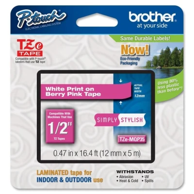 Abbildung von Brother TZe MQP35 (12 mm) Weiß bis beerenrosa Tape