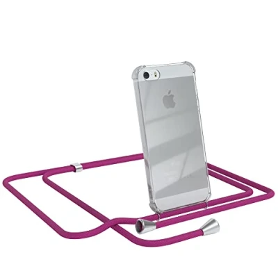 Abbildung von EAZY CASE Handykette kompatibel mit iPhone 5 / 5S SE (2016) Handyhülle Umhängeband, Handykordel Schutzhülle, Silikonhülle, Hülle Band, Stylische Kette für Smartphone, Pink