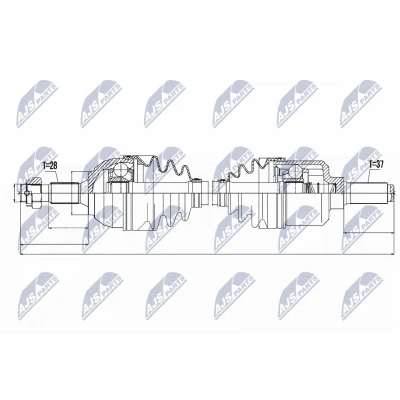 Abbildung von NTY NPW CT 052 Antriebswelle Vorderachse links, Automatikgetriebe CITROËN: C5 III Kombi, 3, C6 Limousine