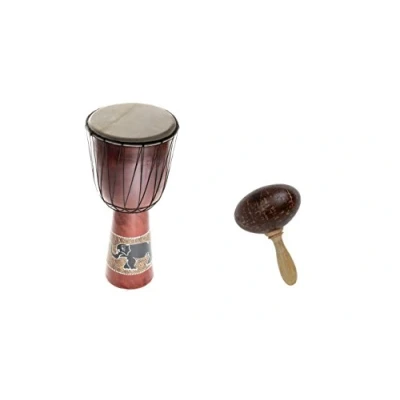 Abbildung von 50cm Anfänger Djembe Trommel Bongo Drum Holz Bunt Elefant + Kokos Rassel Maraca R2