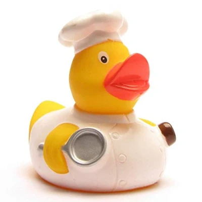 Abbildung von Duckshop I Badeente Quietscheente Ente Koch L: 8 cm inkl. Badeenten Schlüsselanhänger im Set