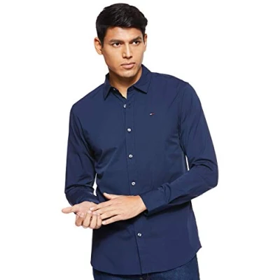 Abbildung von Tommy Jeans Original Stretch Shirt Hemd, Herren, Größe: 3XL, Black iris