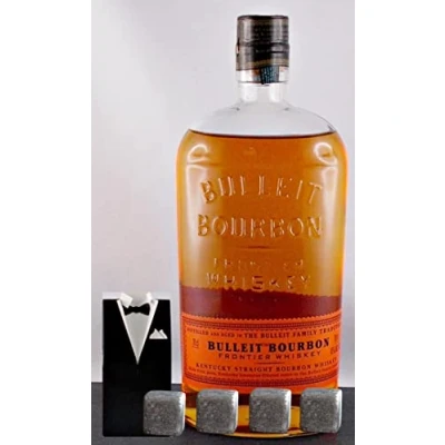 Abbildung von Bulleit Frontier Bourbon Whiskey + 4 Whisky Kühlsteine im Smoking