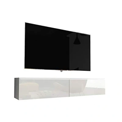 Abbildung von Selsey Kane TV Lowboard Schrank hängend/stehend 140 cm (Weiß Matt/Weiß Hochglanz mit LED)
