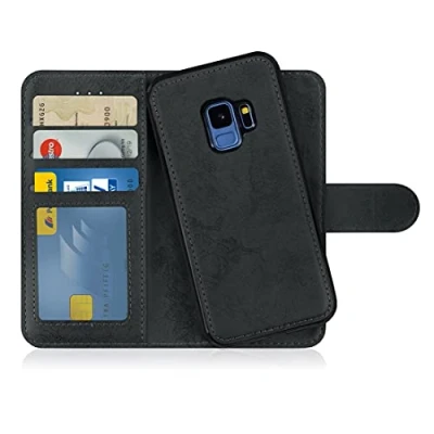 Abbildung von MyGadget Flip Case für Samsung Galaxy S9 [ abnehmbare Magnet Hülle ] Handyhülle aus Kunstleder Klapphülle mit Kartenfach Schutzhülle in Grau Schwarz
