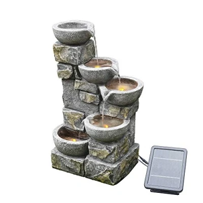 Abbildung von Teamson Home Gartenbrunnen Solarbrunnen mit LED aus Polyresin braun 72 cm