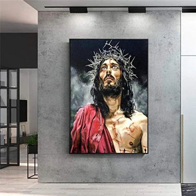 Abbildung von EDGIFT2 Abstrakte Leinwandbilder von Jesus an der Wand Poster und Drucke Porträt Wandbilder für Wohnzimmer Wanddekoration 60X80cm 24x32 Zoll ohne Rahmen