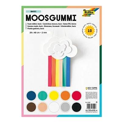 Abbildung von folia 23509 Moosgummi, 10 Bögen in Farben sortiert, 2 mm, ca. 29 x 40 cm ideal für vielfältige Bastelarbeiten